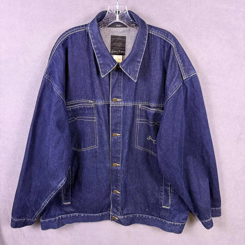 VTG Sean John Denim Jacket Mens XXXL Dark Wash Y2K Hip Hop Baggy Streetwear